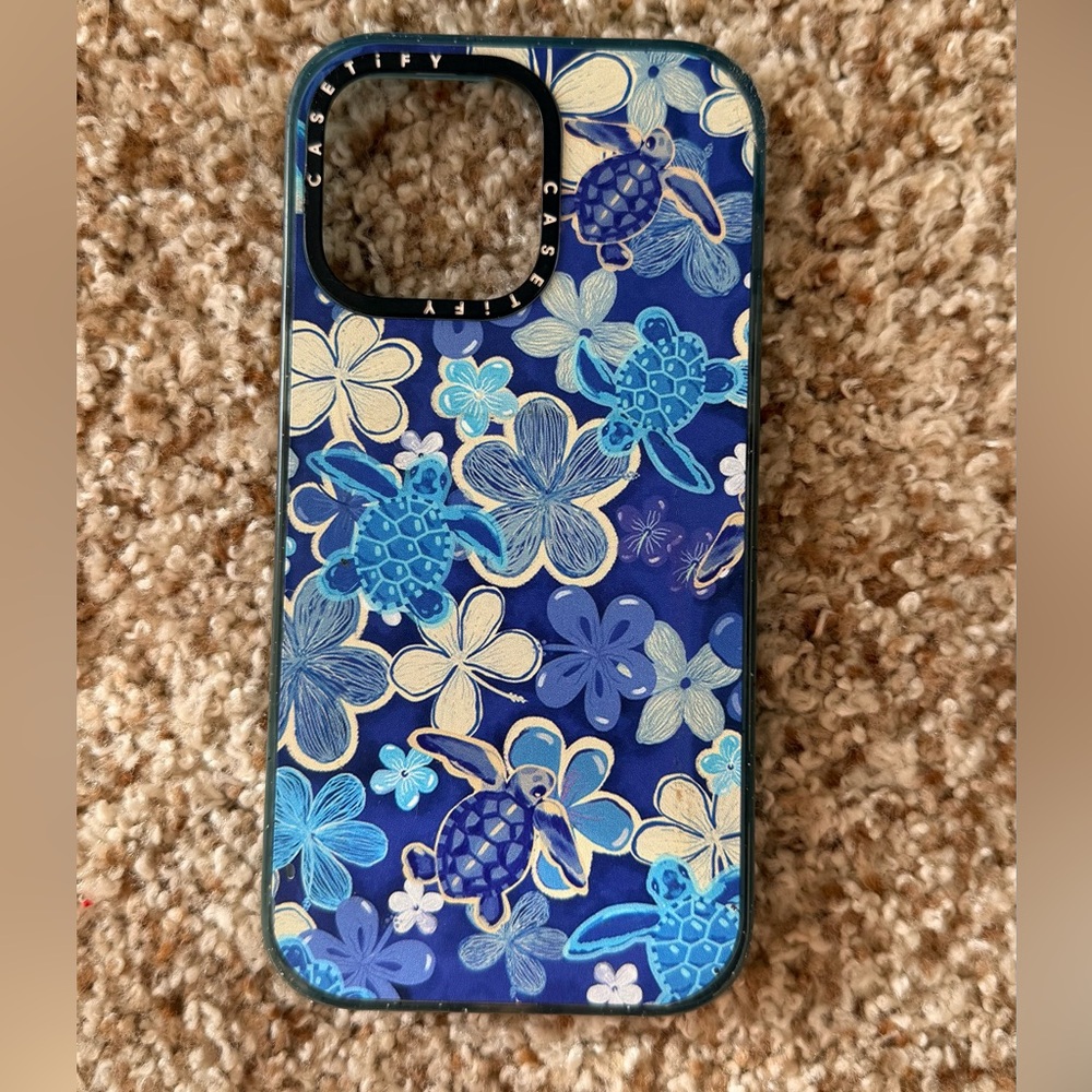 Casetify Blue and Cream Turtle Floral Phone Case